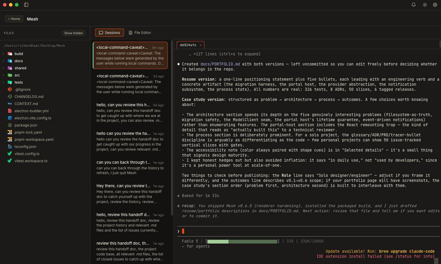 Mesh Desktop App Workspace View
